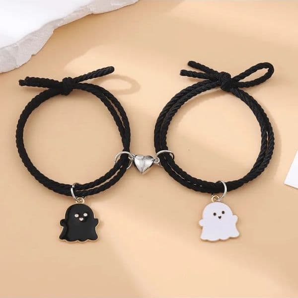 2Pcs/Set Ghost Braided Bracelet for Lovers Long Distance Heart Magnet Couple Bracelets Friendship Fashion Jewelry Gift