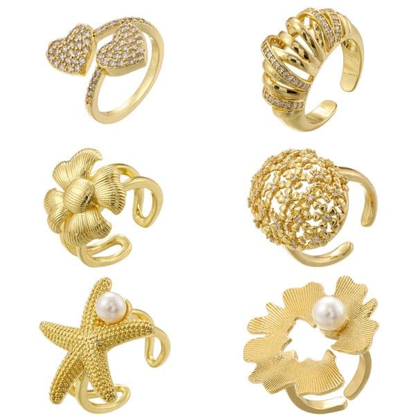 ZHUKOU Women's Ocean Starfish Flower Ring Men's Metal Ring Wedding Band Couple Engagement Jewellery 1 Piece:VJ733-VJ738