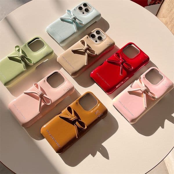 Leather three-dimensional bowknot iPhone 14/13 case for Apple 16/15 PRO MAX, shockproof cover Scratch proof