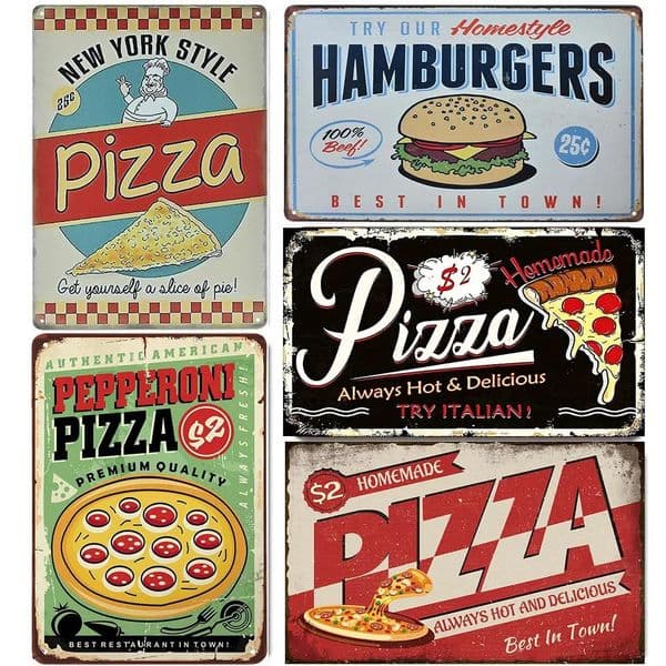 Retro Food Beverage Metal Tin Sign Vintage Wall Art for Restaurants Bars Cafes Pizza Cake Ice Cream Decorative Poster Plaque