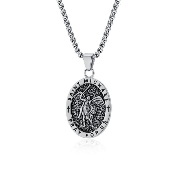 St Michael Necklace Gold Plated Stainless Steel Religious Jewelry for Men Women Saints Necklace
