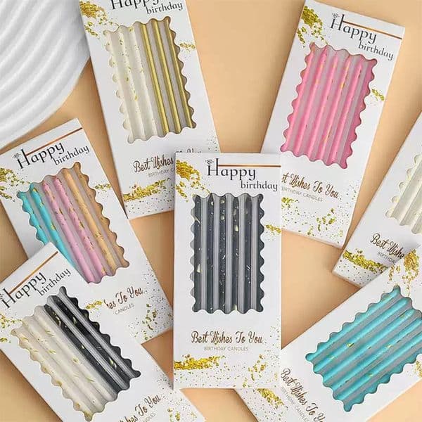 6 PCS Happy Birthday Cake Long Candle Birthday Decoration Children Creative Party Threaded Candle Romantic Pencil Candle