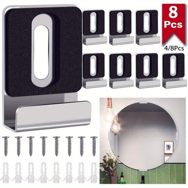 4/8Pcs Stainless Steel Mirror Holders for Wall Mounting Mirror Brackets Mirror Mounting Clips for Frameless Mirror Billboard