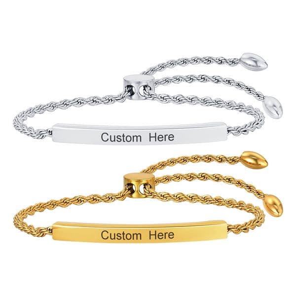 Personalized Bracelet for Women,Stainless Steel Adjustable Twist Chain Bracelets Engraved Name Date Daughter Mom Baptism Gift