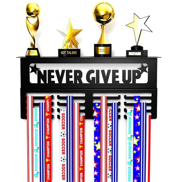 Medal Hanger Display with Trophy Shelf Medal Holder Trophy and Medal Display Shelf for Gymnastics Running Race Medal Awards Rack