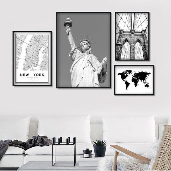 New York Map Brooklyn Bridge Statue Of Liberty Wall Art Canvas Painting Nordic Posters And Prints Wall Pictures For Living Room