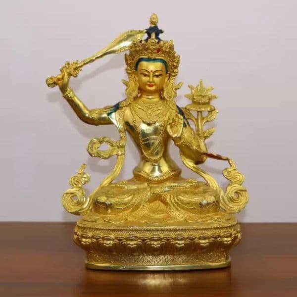 Feng Shui Copper Attract Wealth Tibetan Tantric Manjushri Buddha Statue Desktop Decor