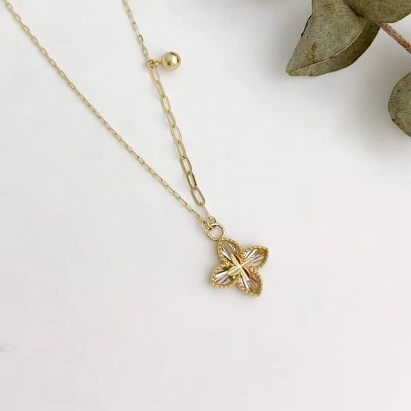Real 18K Gold Clover Pendant Necklace Pure AU750 Chain for Women Fine Jewelry Gift