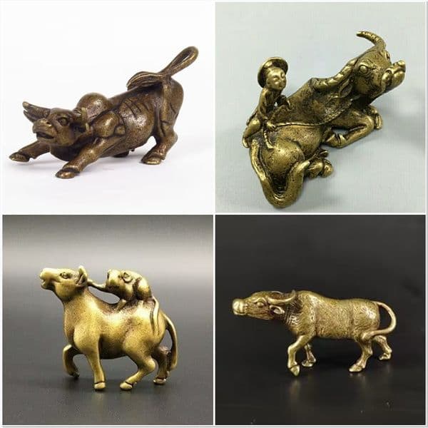 Bull Statue Ornament Miniature Metal Bull Sculpture Ornament Tea Pet Brass Lucky Bull Key Chain Pendant Figurine Animal Sculptur