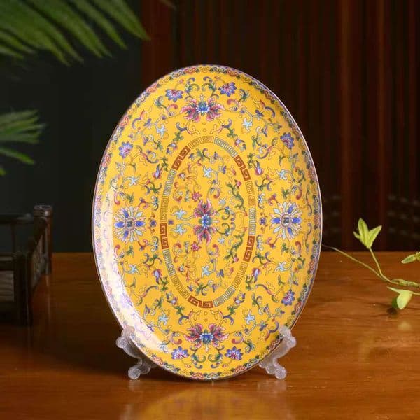 Jingdezhen Enamel Colored Large Fish Plate Chinese Household Bone China Oval Steamed Fish Dish Plate Shaped Antique Tableware