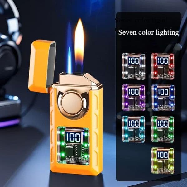 Creative Voice Controlled Ignition Gas Lighter Color Light Battery Display Open Fire Switching Jet Fire USB Electric Lighters