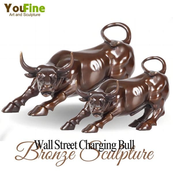 Bronze Bull Statue Bronze Casting Wall Street Charging Bull Sculpture Animal Figurines For Home Office Decor Desktop Ornaments