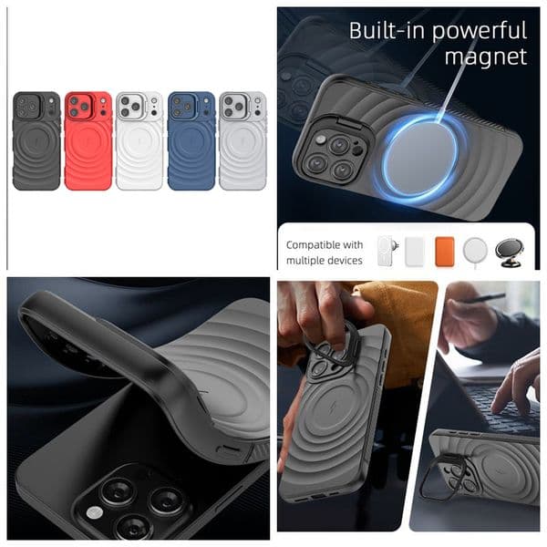 Wave Ripple Magnetic Wireless Charging Holder Cases For Iphone 17 Air 16 Pro MAX 15 Plus 14 13 Samsung S25 Ultra Soft TPU Magnet Camera Kickstand Shockproof