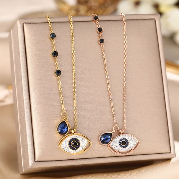 Designer pendant necklace with demonic eyes in titanium steel Women's personalized blue-eyed jewelry with elegant and luxurious design Lockbone chain accessory