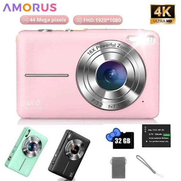 1080P 44MP Digital Camera Point and Shoot Camera with 16X Zoom Anti-Shake CCD Children Camera for Boys Girls Kids XJ250715