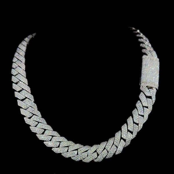Hip Hop Jewelry Bracelet necklace vvs Moissanite Cuban chain16inch Miami Iced Chain, Sterling Silver, Embellished with Icy
