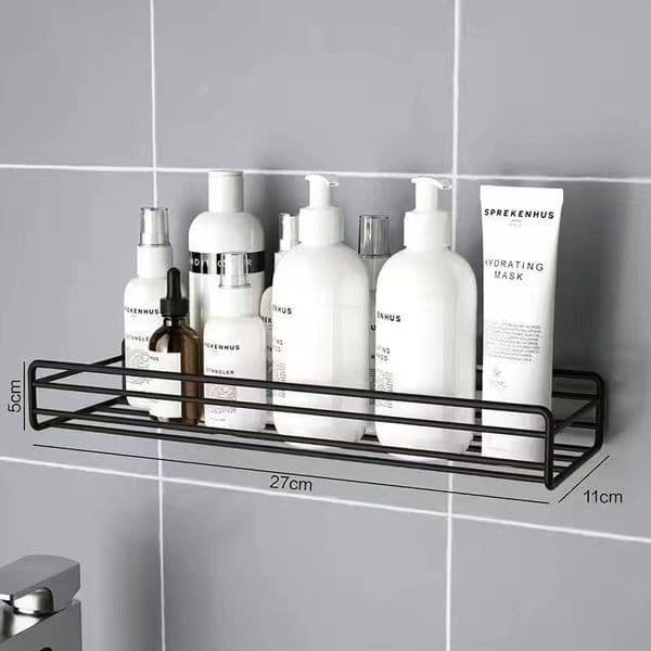 Iron Art Single-Tier Wall-Mounted Metal Bathroom Storage Rack No-Drill Toiletries Organizer Shower Gel