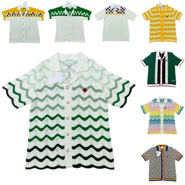 Vintage mens knit polo t shirt luxury breathable short sleeve casual cardigan sweater high quality men designer shorts simple man clothing dh056
