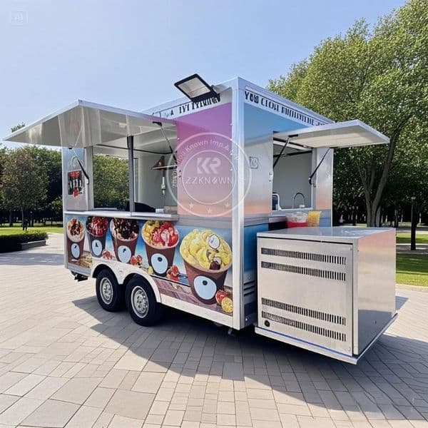 Square Retro Stainless Steel Customization Mobile Fast Food Truck Outdoor Catering Trailer with Kitchen Equipment