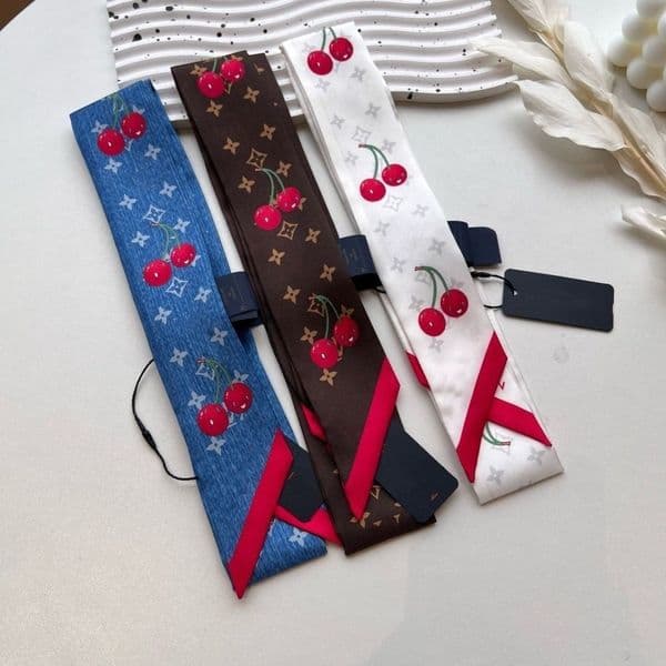 Designer Scarf Silk Scarf Headband Takashi Murakami Cherry Headband Tie Headband Bag Women Gift Silk Headband bag charm 5*120 CM