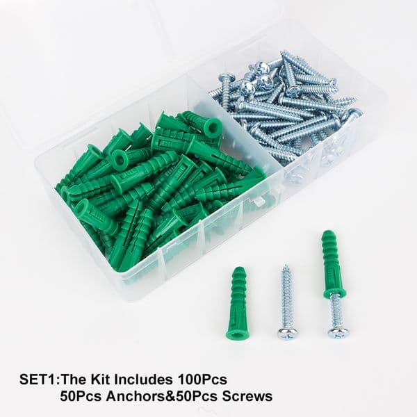 100PCS Plastic Anchor and Tapping Screw Assortment
