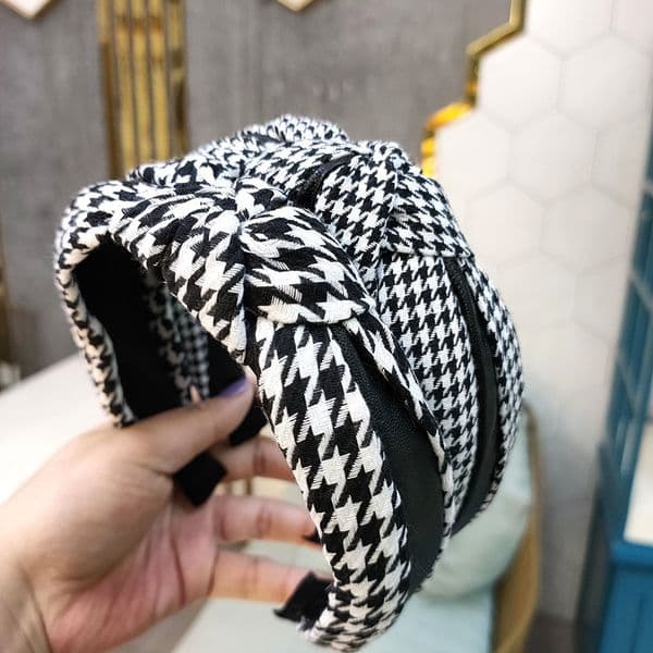 Black White Stripe Women Knot Headbands Wide Edge Grid Hairbands Fashion Hair Hoops Luxury Hair Accessories
