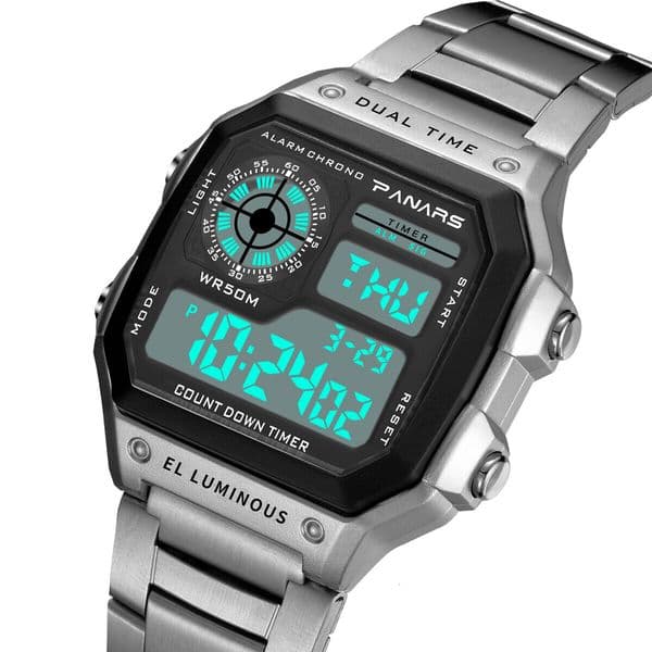 Square Classic Retro Waterproof Multi functional Sports Electronic Watch Square Fashion Electronic Watch Same Style Luminous Alloy Watch