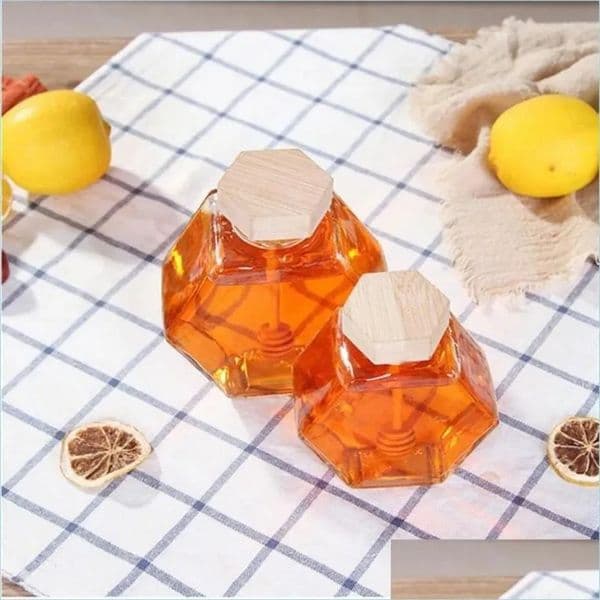 Jars Storage Bottles Glass Honey Jar For 220Ml/380Ml Mini Small Bottle Container Pot With Wooden Stick Spoon FY1397 0529