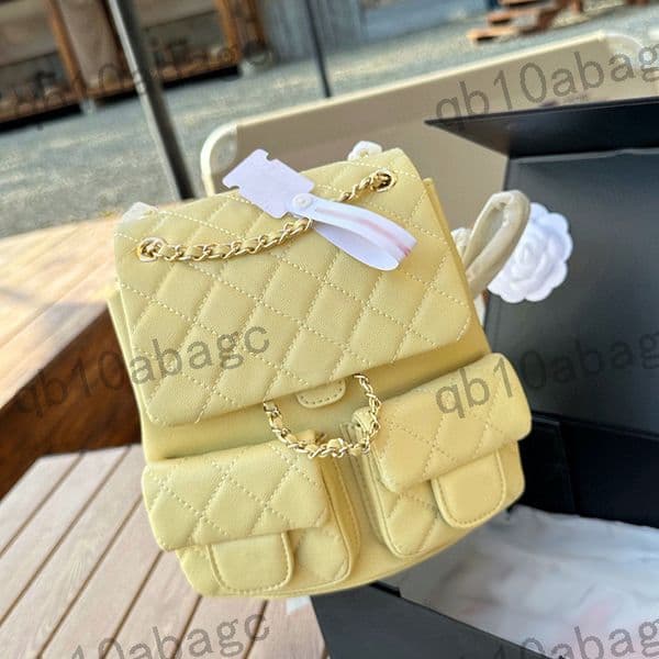 25p Backpack Designer Ladys Shoulder Bag Caviar Genuine Leather Checkered Pattern Gold Metal Adjustable Shoulder Strap Handbag Crossbody Sacoche Schoolbag 21cm