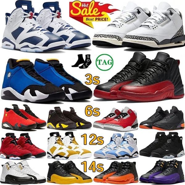 Designer shoes 3s 12s 14s mens basketball shoes Jump mans Flu Game 12 Lucky Shorts 3 Aqua Toro Bravo Yellow Ochre 6s Cool Grey UNC White Cement Infrared sport sneakers