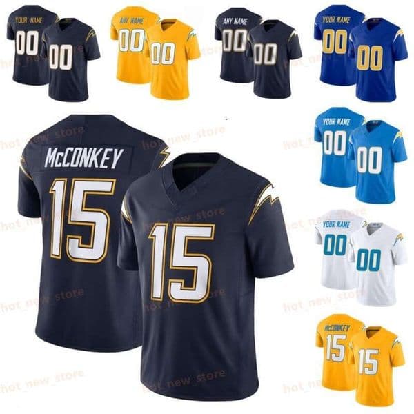 Omarion Hampton Junior Seau Justin Herbert Joey Bosa J.K. Dobbins Gus Edwards Quentin Johnston Derwin James Jr Ladd McConkey Will Dissly Football Jersey