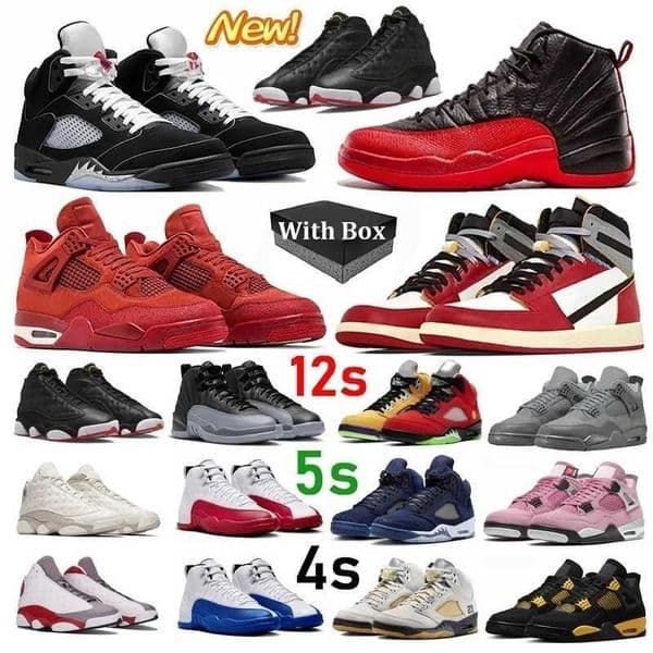 With Box 5 12 4 designer 13 low 1 Basketball Shoes 4s 5s flu game Blueberry 12s mens shoes black cats Red Thunder Cement Gold Sail Trainers Sport Mens sneakers 3647