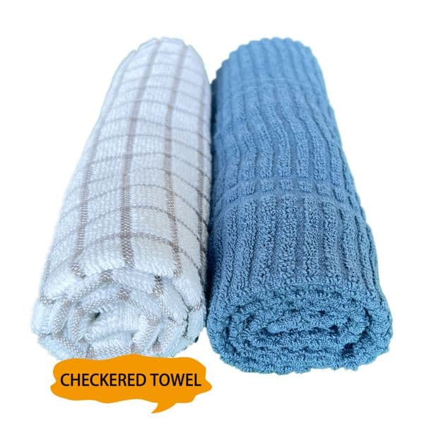 The checkered towel is absorbent, soft and comfortable