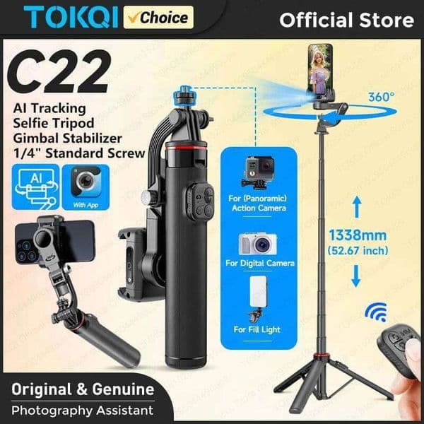AI Tracking Deskpot Gimbal Tripod Extendable Selfie Stick For Moble Phones Vlog, 360° Rotational Shoot With Wireless Remote