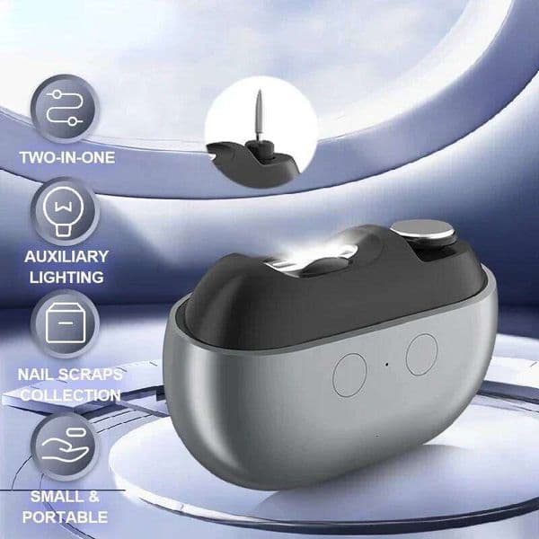 Mini 2in1 Electric Nails Cutter Trimmer Polisher Auto LED Light Dust Collector Portable Rechargeable Automatic Nail Clipper