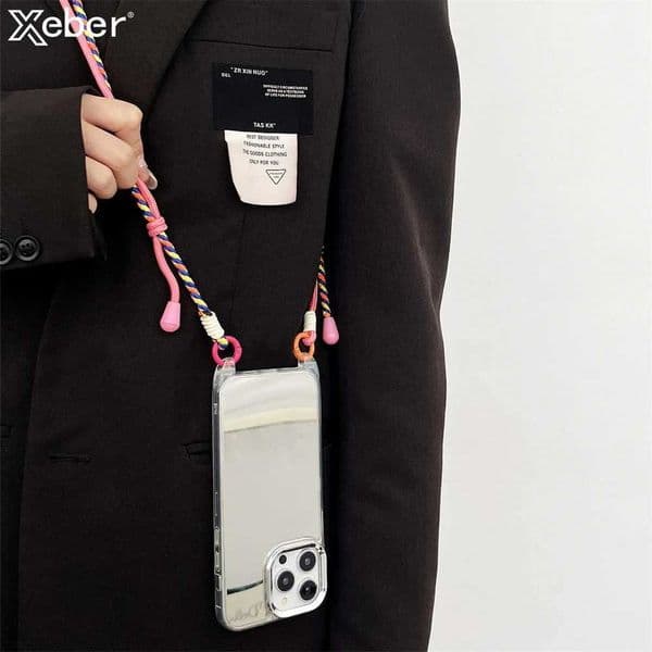 Crossbody Necklace Color Lanyard Make-up Mirror Phone Case For iPhone 15 11 12 13 14 Pro Max Plus Luxury Hole Holder Strap Cover Z250723