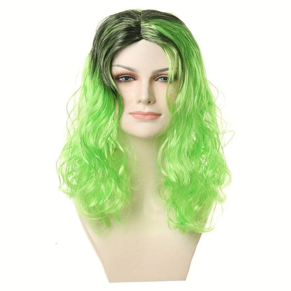 Black Green Curved Long Wig Dress Up Use Performance Prank Role Play