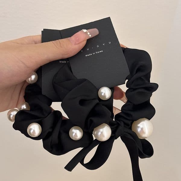 Elegant Pearl Bow Hair Tie for High Ponytails - Luxury Elastic Band Headband Accessory