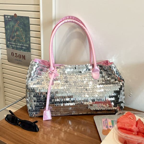 Luxury Brand Designer Bag European And American Trend Tote Bags Shiny Metallic Sequin Bag Foreign Trade Women Hand-Woven Shoulder Underarm Bag