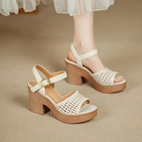 Ddmysports Petite Fashion Sandals For Women Summer New Thick Open Toe Soft Sole Comfortable Height Increasing Chunky Heel Roman Shoes Outdoor Shoes