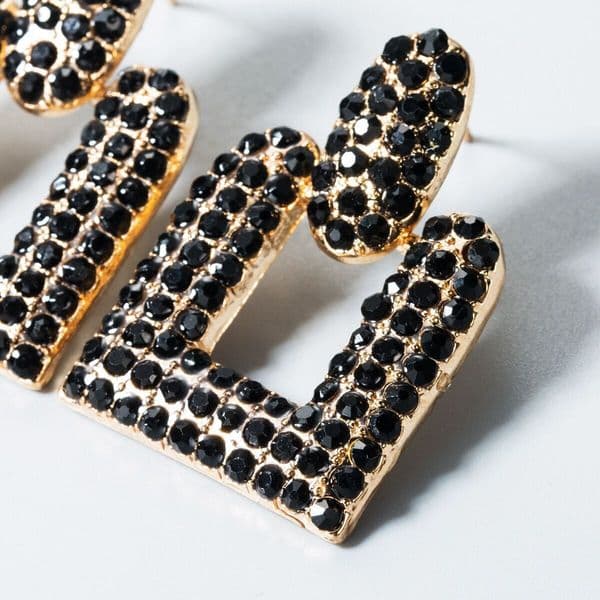 HOT For Women Fashionable Personality Stud Earrings Black Light Rhinestone Alloy Ear Jewelry