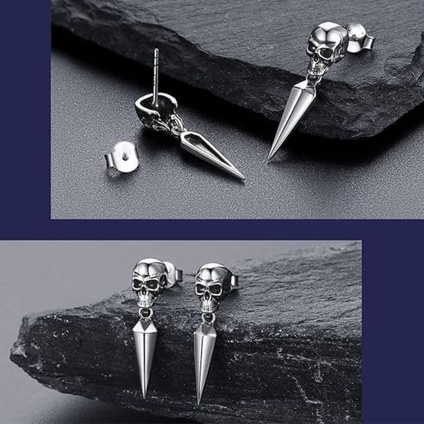 Unique Dark Series Gothic Style Skull Cone Trendy Earrings for Men and Women