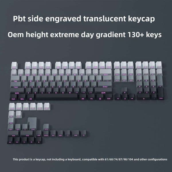 PBT Side-Engraved Translucent Gradient 64/68/87/98/100/104 Keys Full Set Customized Mechanical Keyboard Keycaps