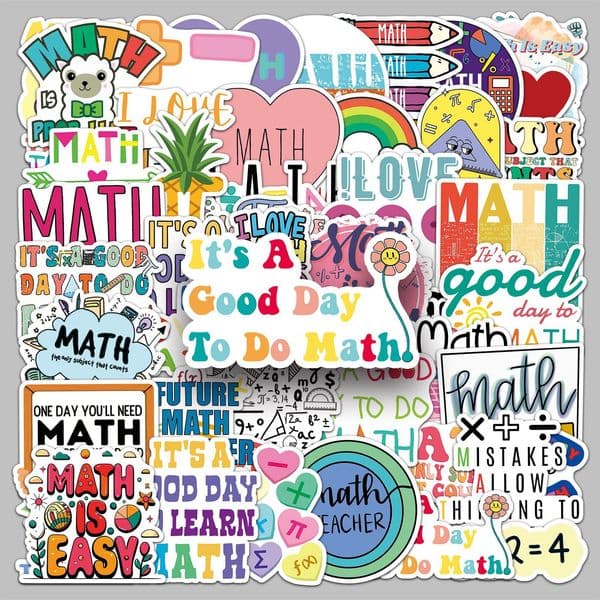 50 Math Stickers Creative Symbols Cartoon Waterproof Decorative Laptop Pocket Book Stationery Stickers Wholesale