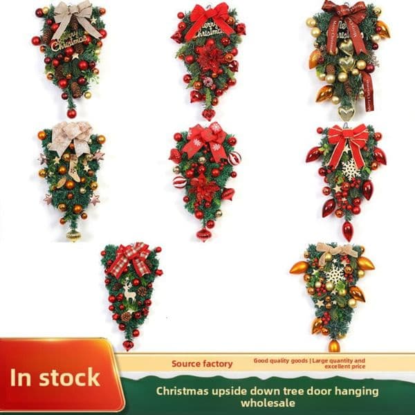 Christmas Upside Down Tree Creative Window Scene Layout Decoration Props Rattan Door Hanging