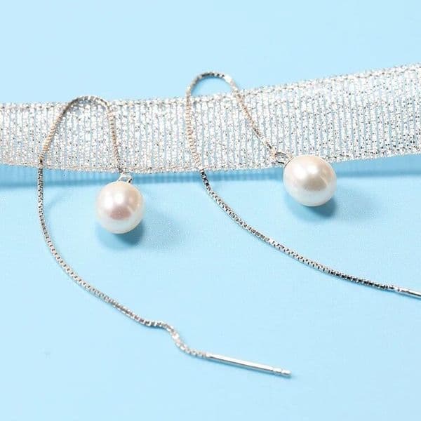 Tassel For Women, Long Silver Needle Thread With Inlaid Round Pearls, Elegant Fashionable Ear Chain, Internet Celebrity Earrings Wholesale