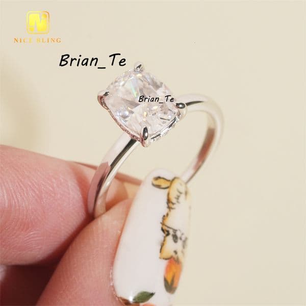 Pass Diamond Tester Classic Design Cushion Cut 7X9mm 925 Silver Diamond Ring Fashion Engagement Jewelry for Women Wedding Ring