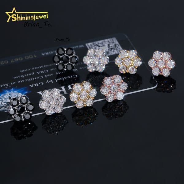 Sparking RTS Cluster Earrings 12mm Pass Diamond Test Moisssanite Gold Plated Sterling Silver 925 Screw Back Stud Earrings