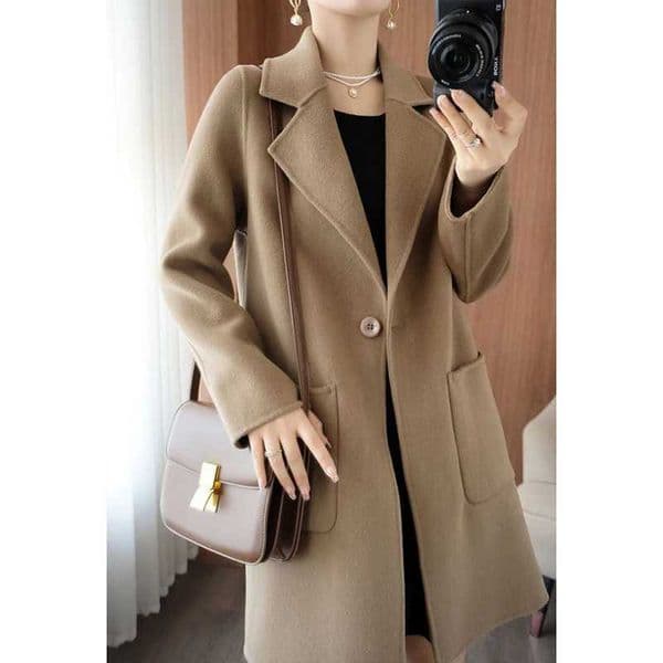 Autumn Winter Girls Chic Fashion MidLong Jackets Female Classic Woolen Blends Coats Clothes Women Leisure Daily CoatT251101