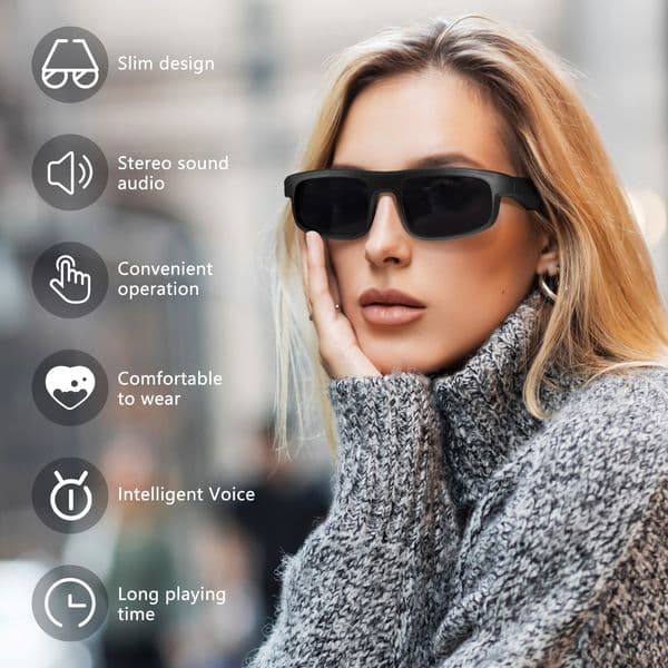 Smart Glasses Polarized Bluetooth Sunglasses Built-in Mic & Speakers Voice Assistant UV Protection Audio Sun Glass